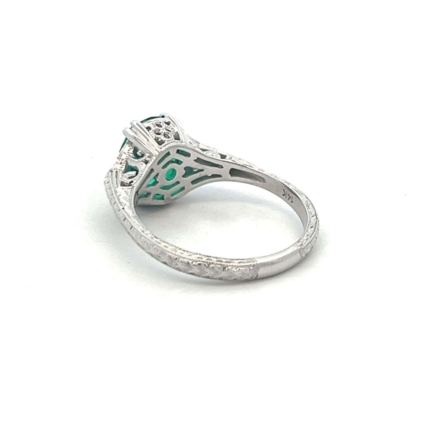 14K 1.07ct Lab-Created Emerald & Diamond Engagement Ring