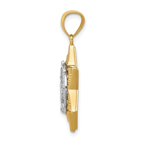 14K Two-Tone Gold Star Of David and Menorah Pendant