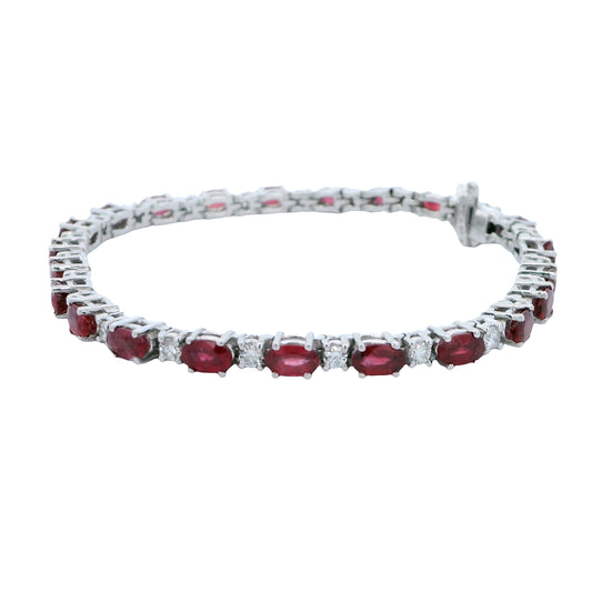 14K White Gold Diamond & Ruby Bracelet