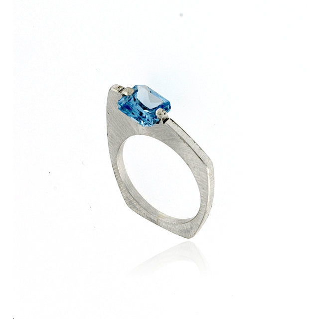 Mysterium Collection Asymmetrical Synthetic Light Blue Spinel Ring