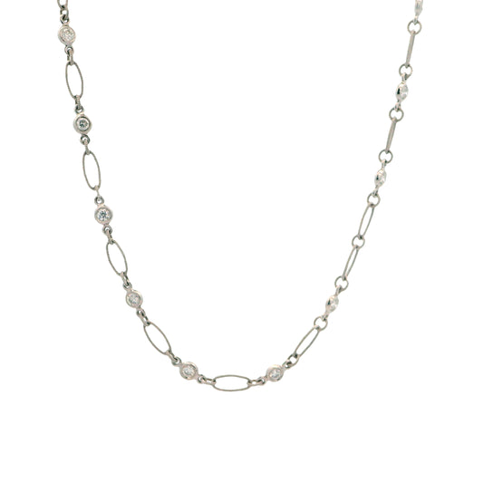 Vintage 18K White Gold 1.0CT Diamond Textured Chain Necklace