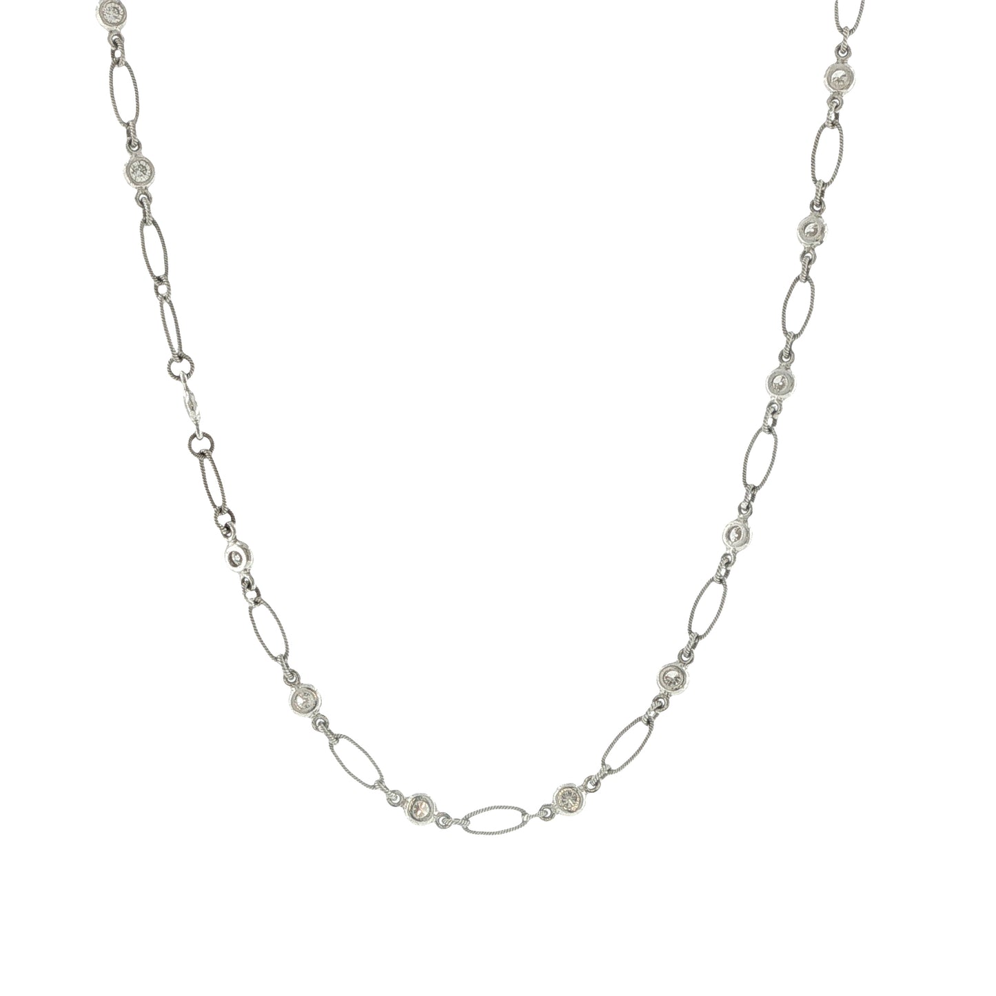 Estate Collection 18K White Gold Diamond Stations Necklace