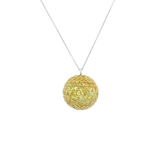 Vintage 18K 6CT Yellow Sapphire Pave Disco Ball Necklace