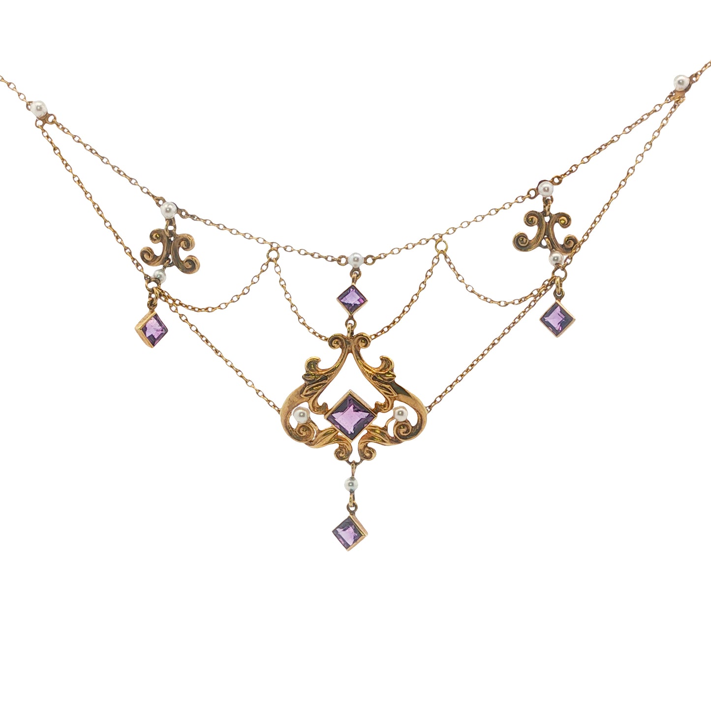 Estate Collection Victorian Amethyst & Pearl Festoon Necklace