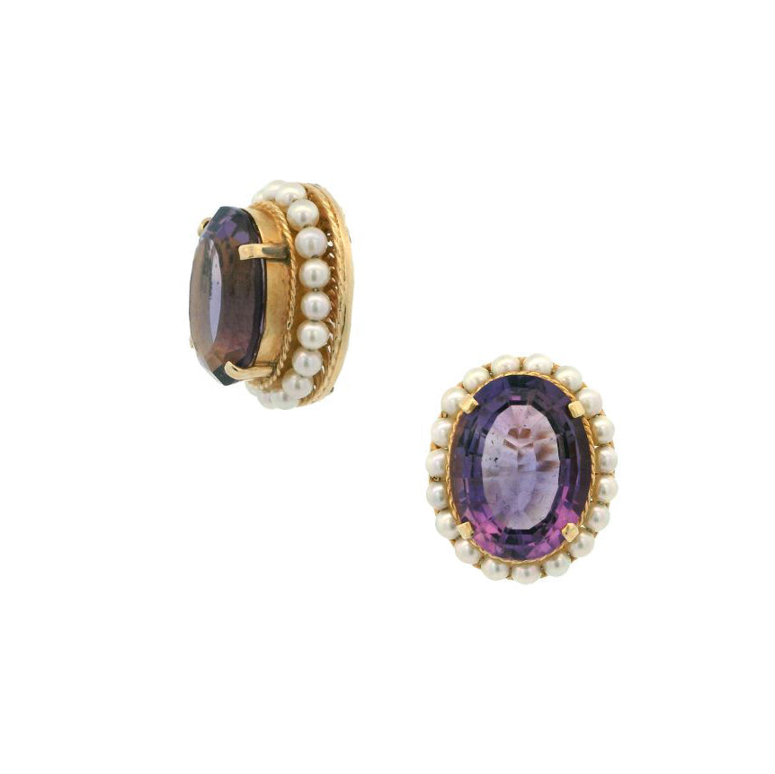 Estate Collection Oval Amethyst & Seed Pearl Earrings