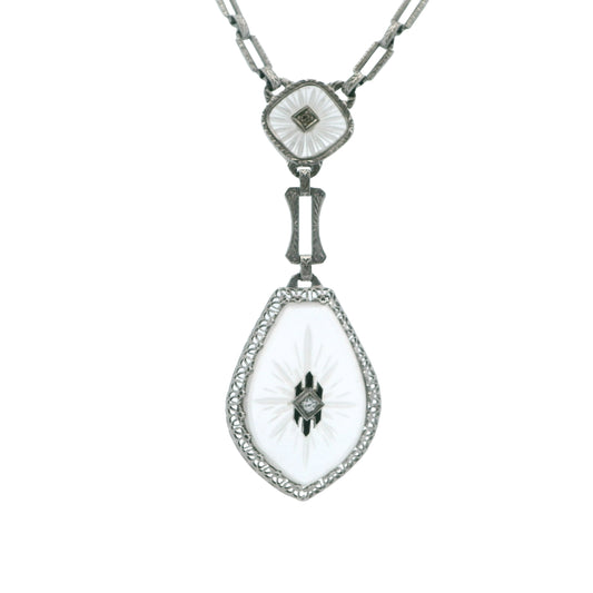 Estate Collection Art Deco Camphor Glass Diamond Pendant