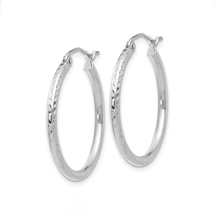 14k White Gold 25mm Diamond Cut Round Hoop Earrings