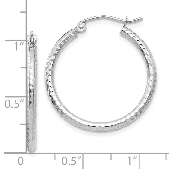 14k White Gold 25mm Diamond Cut Round Hoop Earrings