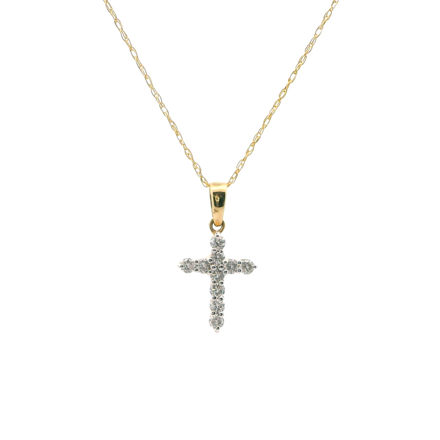 14K Yellow Gold Petite Diamond Cross Necklace
