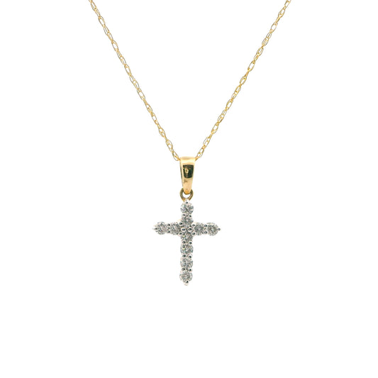 14K Yellow Gold Petite Diamond Cross Necklace