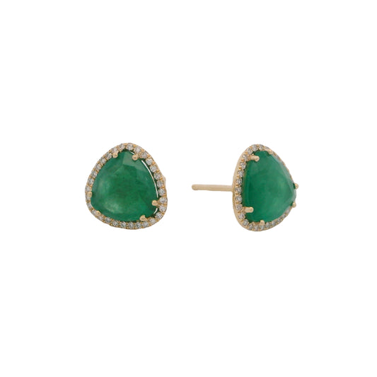 14K Yellow Gold Emerald & Diamond Earrings