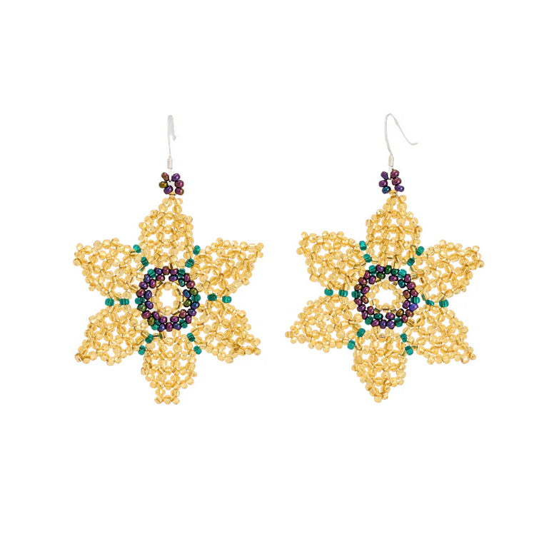 Cristy Cali Yellow Mardi Gras Flowers Guatemalan Beaded Earrings