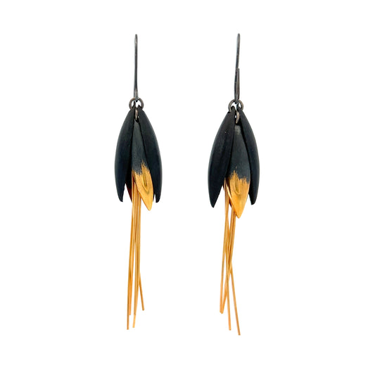 Mysterium Collection Black & Gold Tulip Petal Earrings