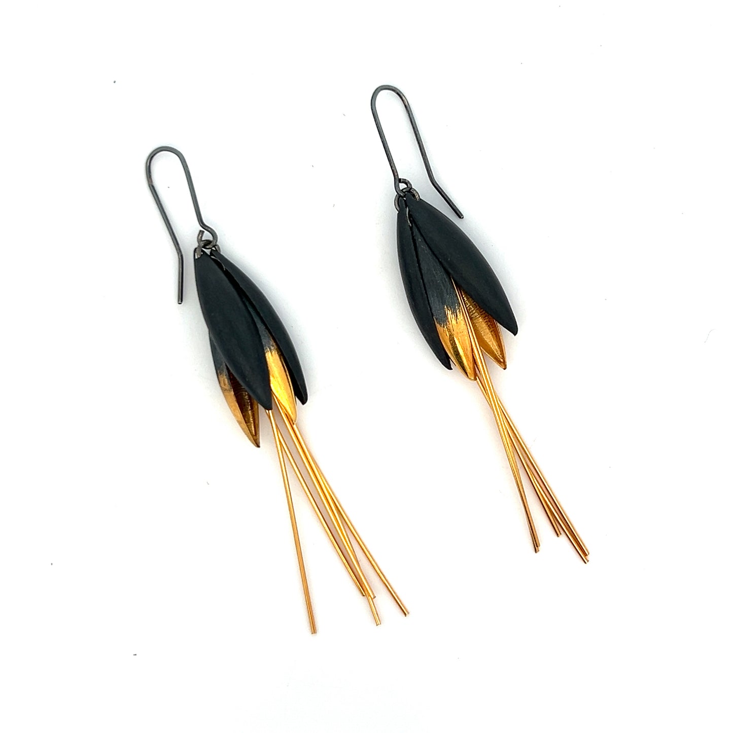 Mysterium Collection Black & Gold Tulip Petal Earrings