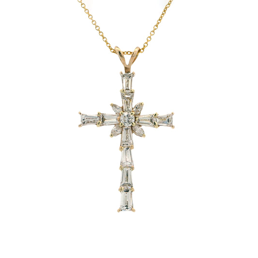 14K Yellow Gold 1.40ctw Diamond Cross