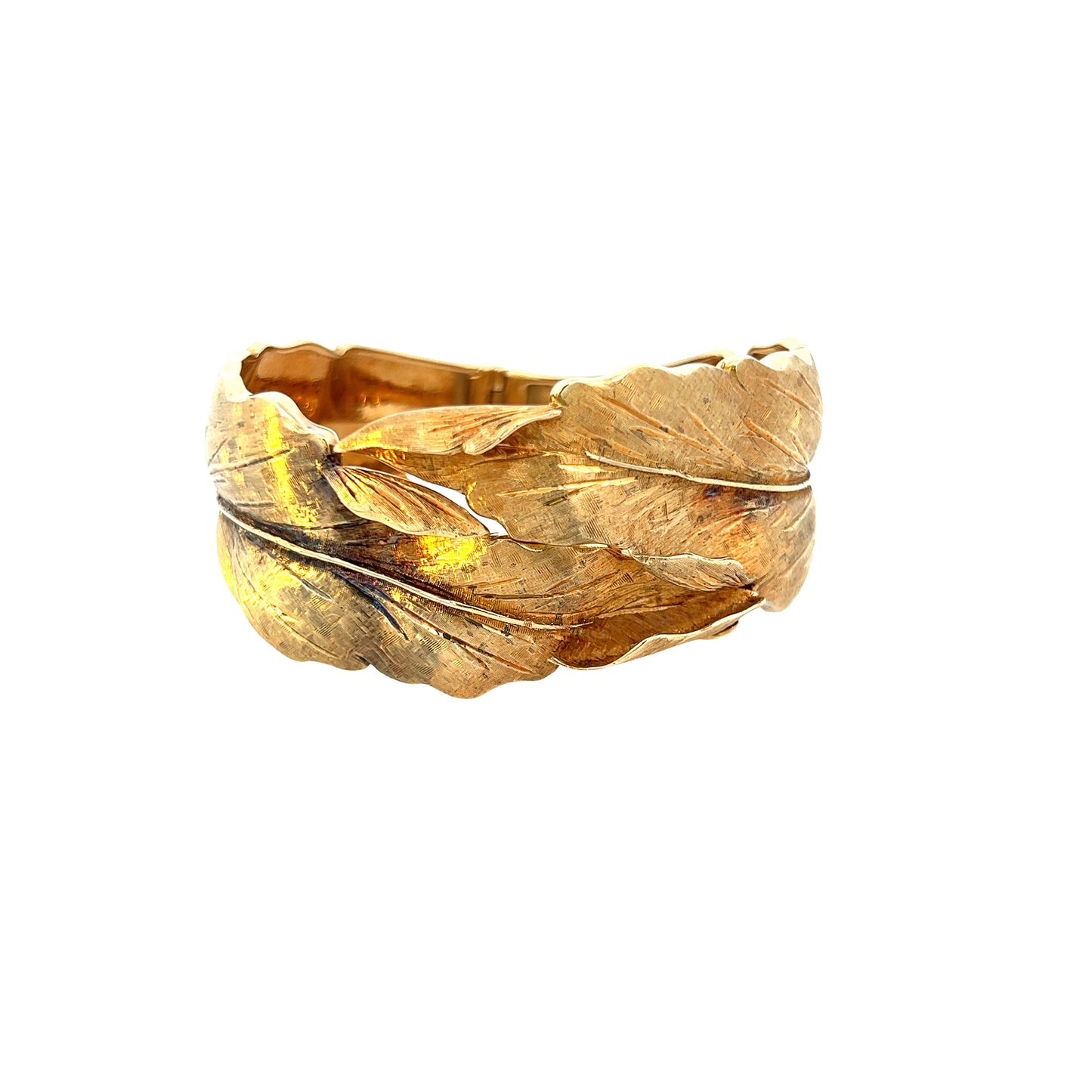 Estate Collection Vintage 18K Gold Hinged Leaf Bangle Bracelet