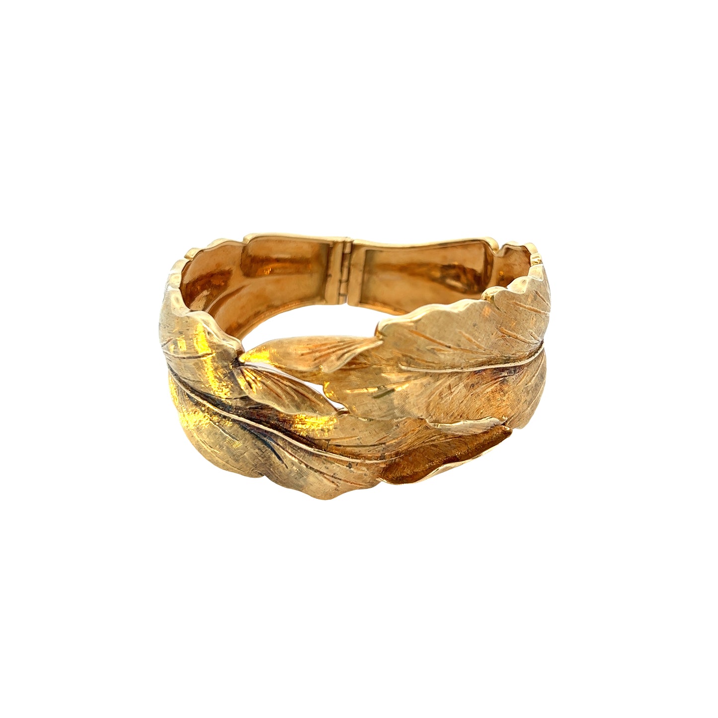 Estate Collection Vintage 18K Gold Hinged Leaf Bangle Bracelet
