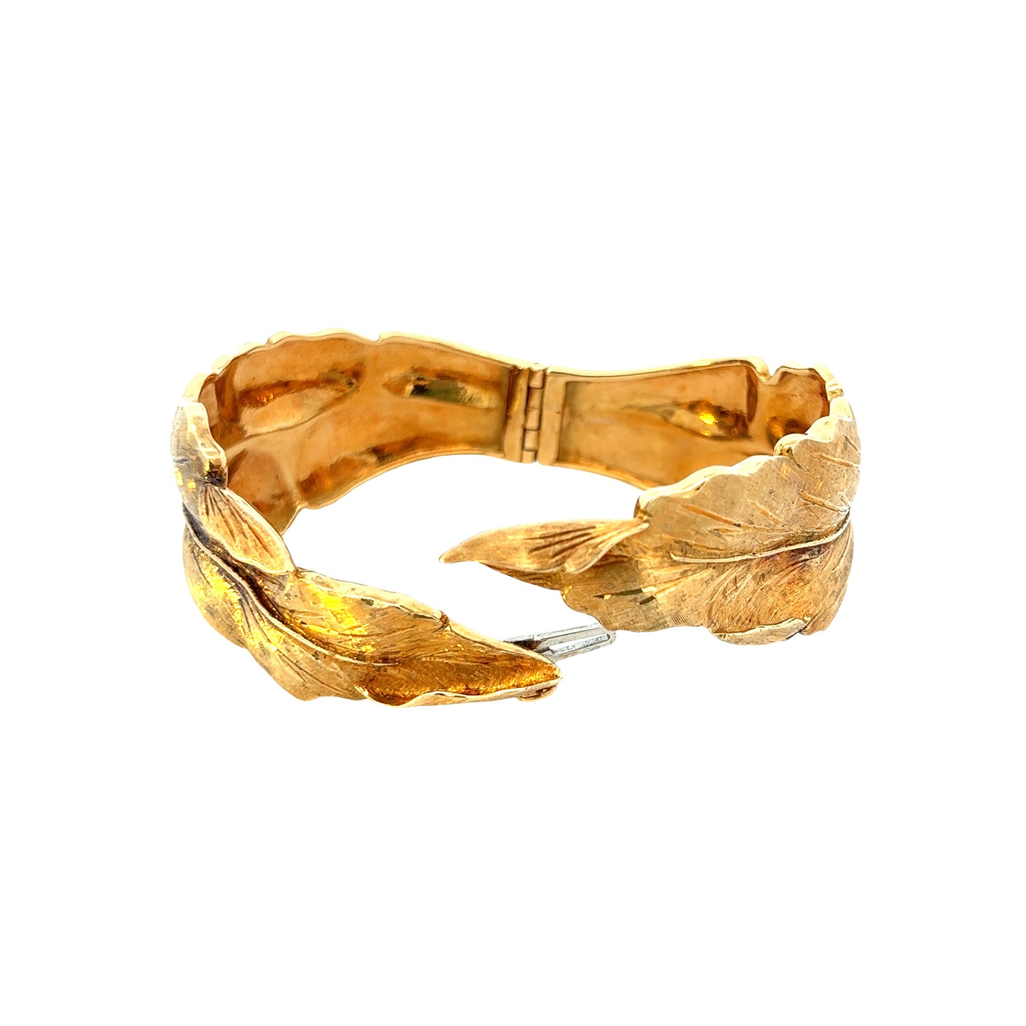 Estate Collection Vintage 18K Gold Hinged Leaf Bangle Bracelet