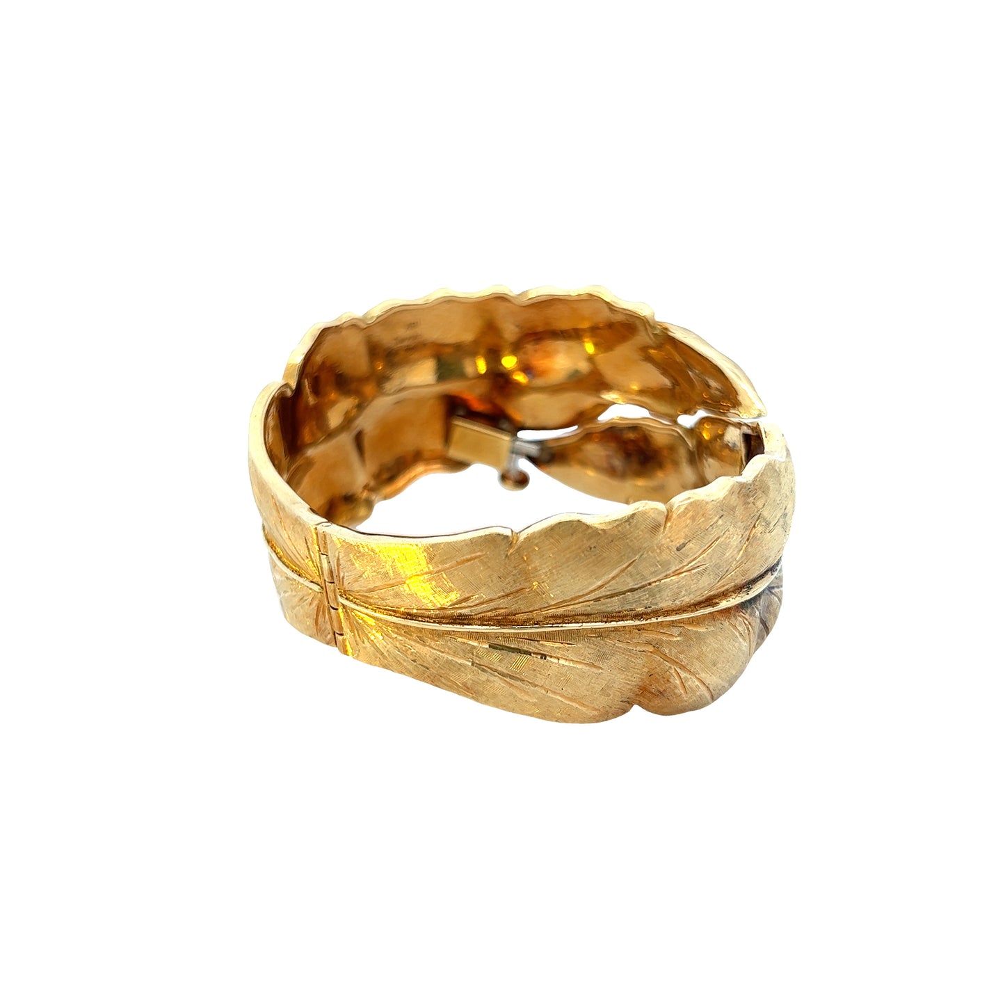 Estate Collection Vintage 18K Gold Hinged Leaf Bangle Bracelet
