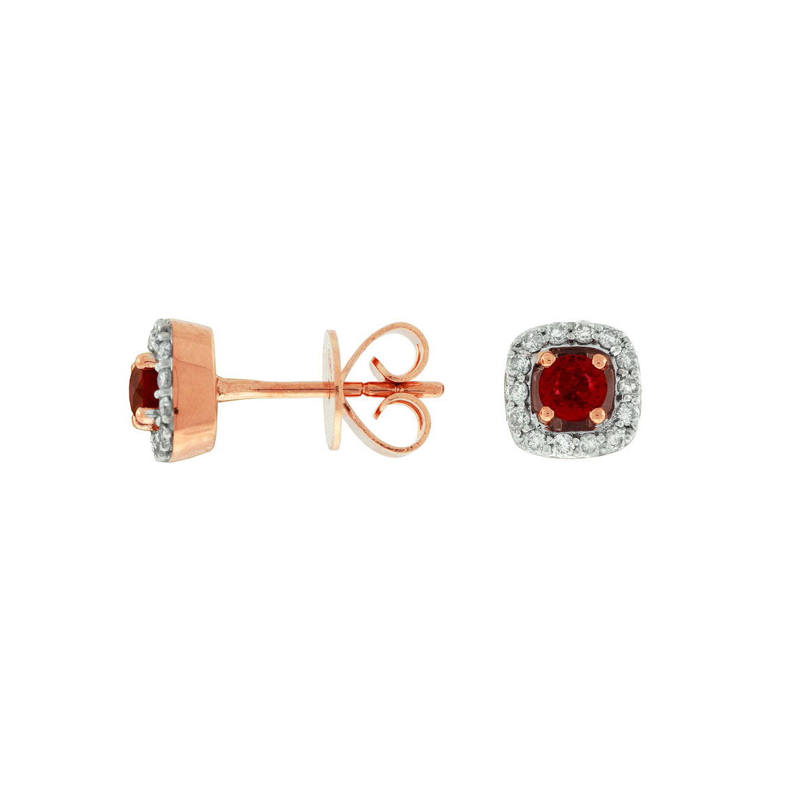 14K Rose Gold Ruby & Diamond Post Earrings