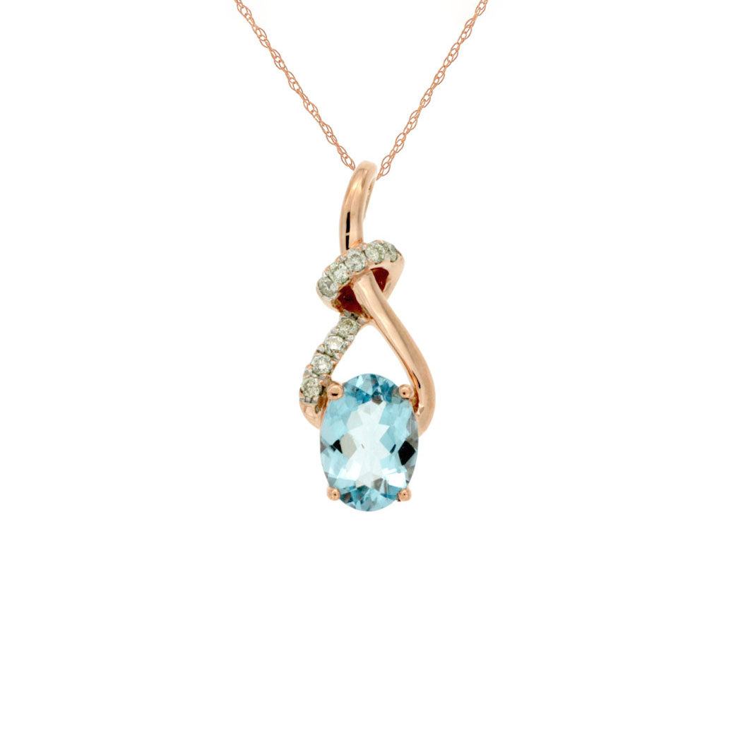 14K Rose Gold 0.70ct Aquamarine & Diamond Pendant
