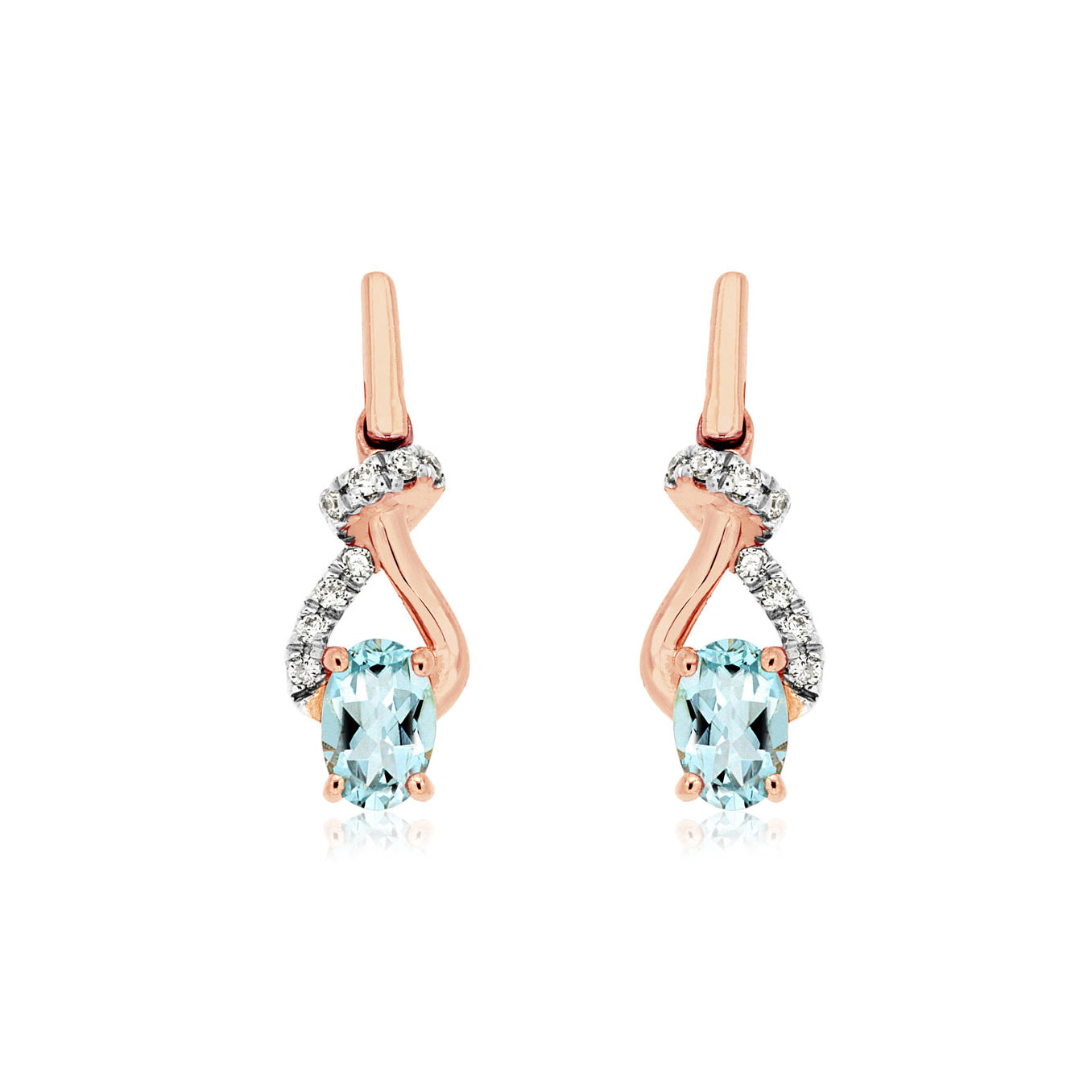 14K Rose Gold Aquamarine & Diamond Earrings