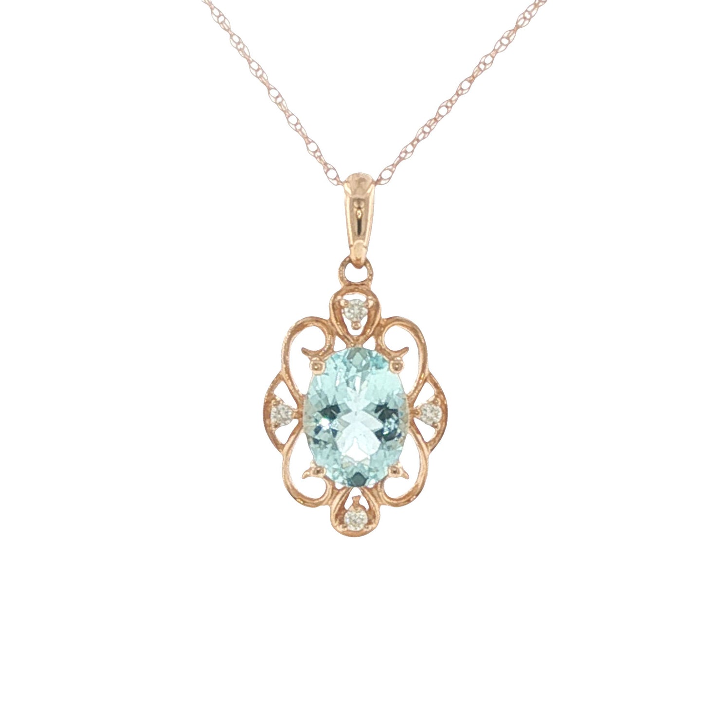 14K Rose Gold 1.10ct Aquamarine & Diamond Pendant