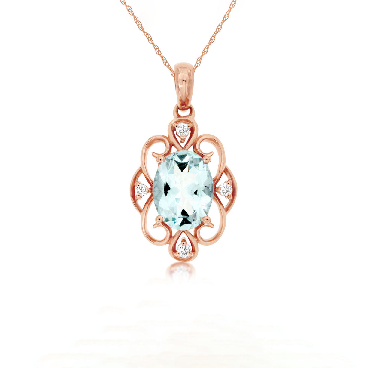 14K Rose Gold 1.10ct Aquamarine & Diamond Pendant