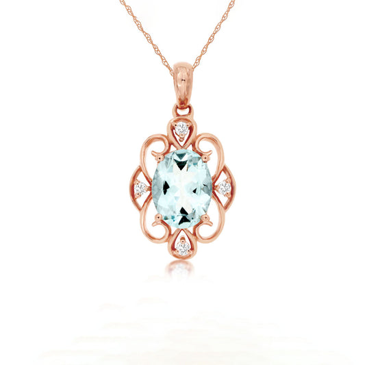 14K Rose Gold 1.10ct Aquamarine & Diamond Pendant
