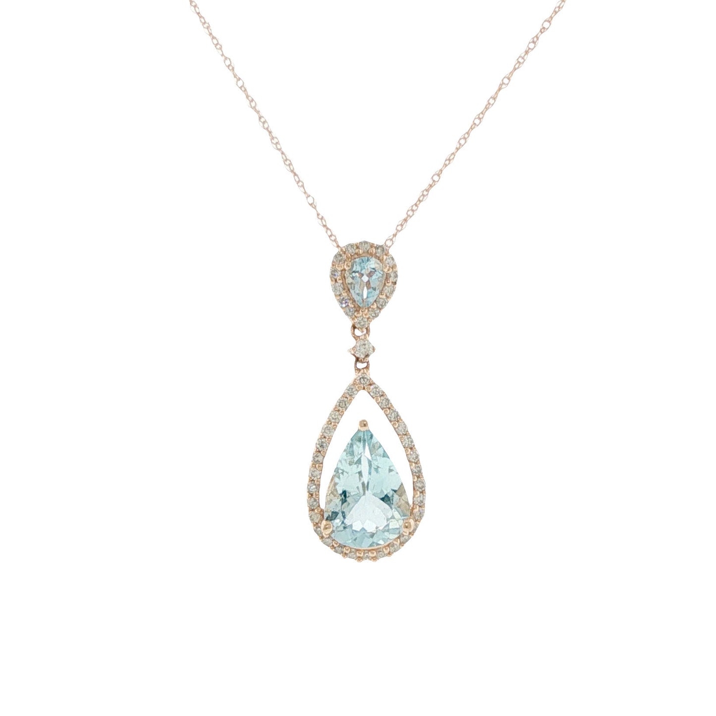 14K Rose Gold 1.75ct Aquamarine & Diamond Pendant