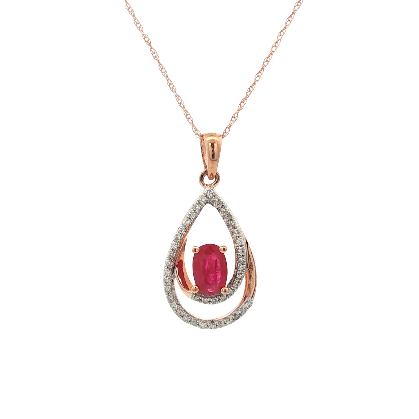 14K Rose Gold Diamond & Ruby Necklace