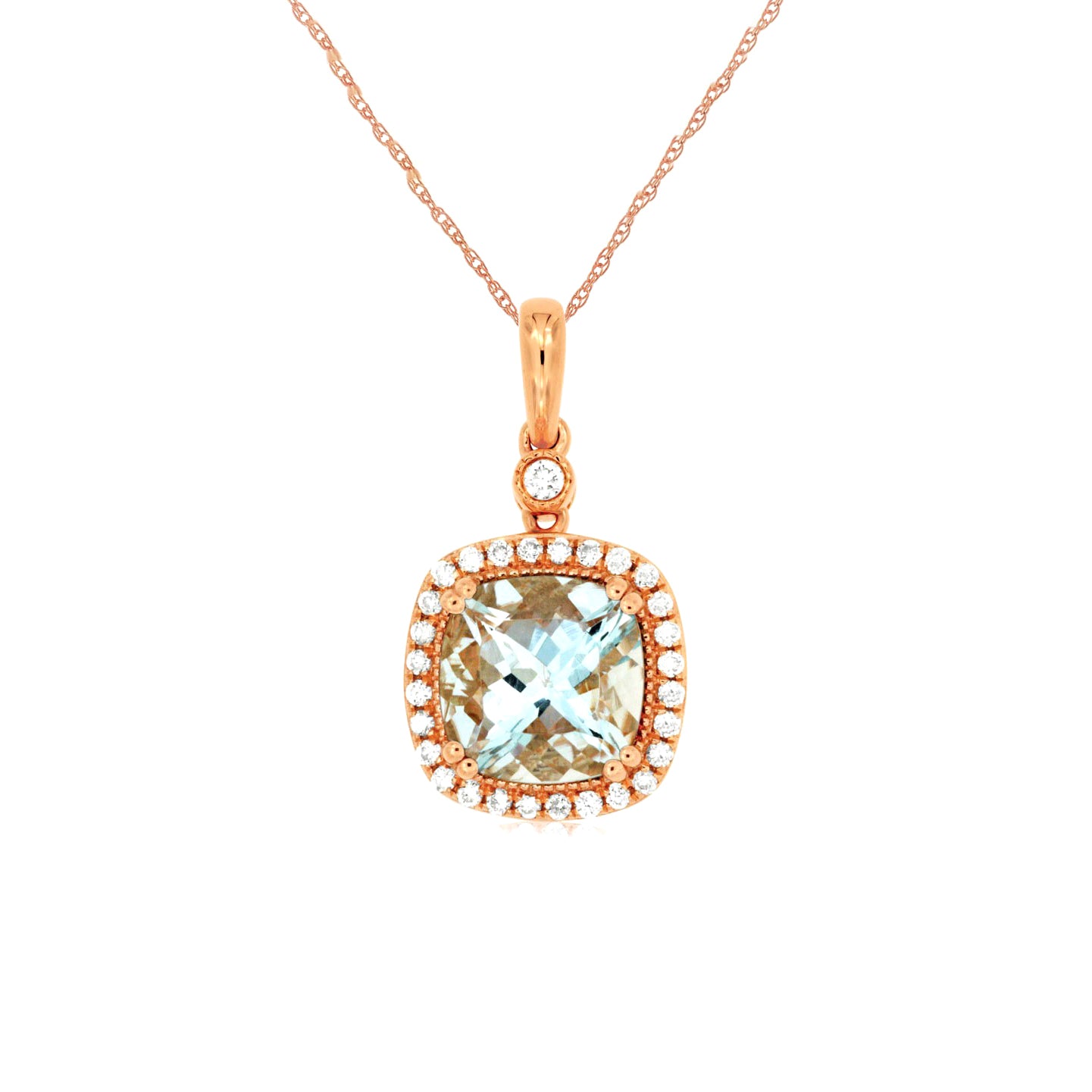14K Rose Gold Aquamarine & Diamond Pendant