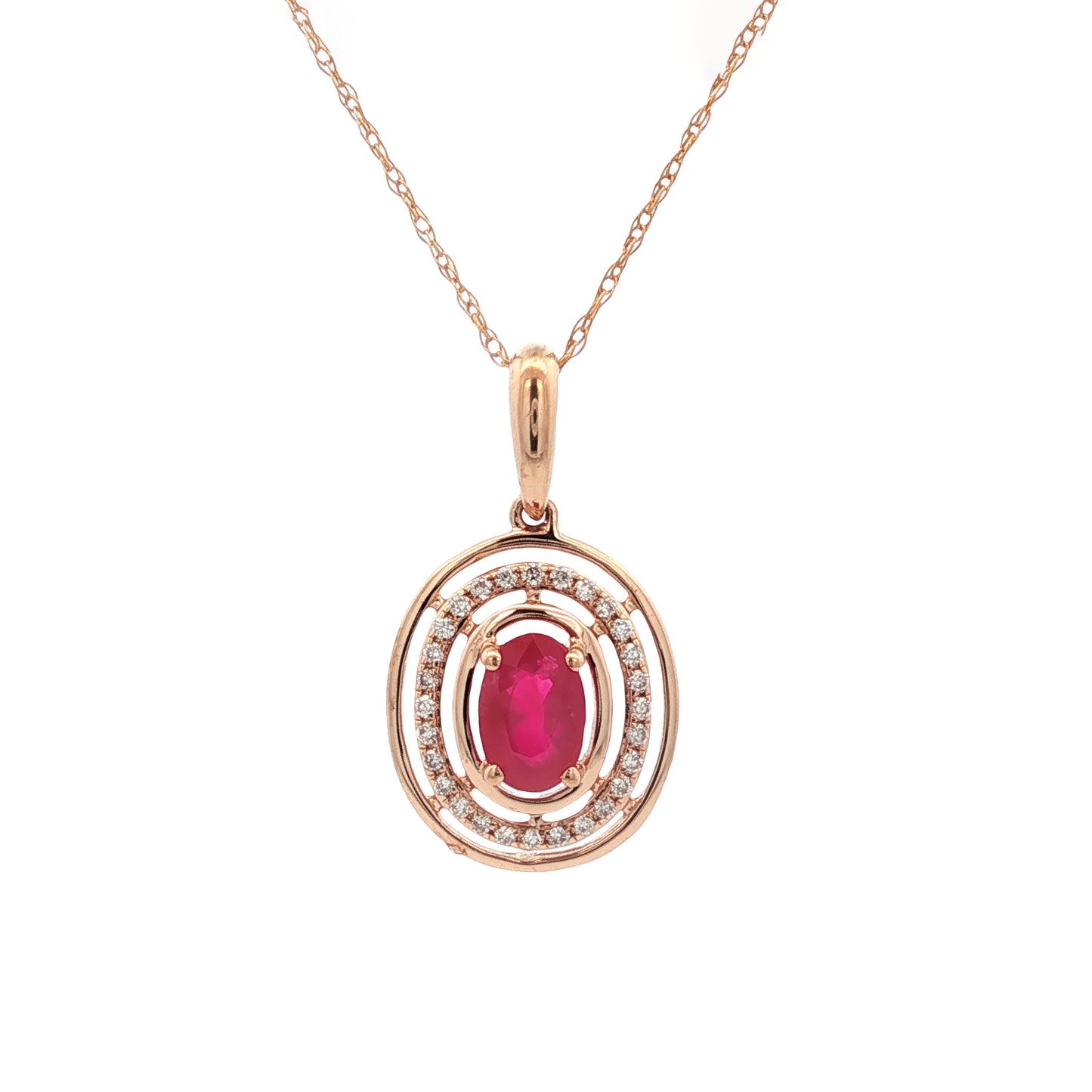 14K Rose Gold Diamond & Ruby Necklace