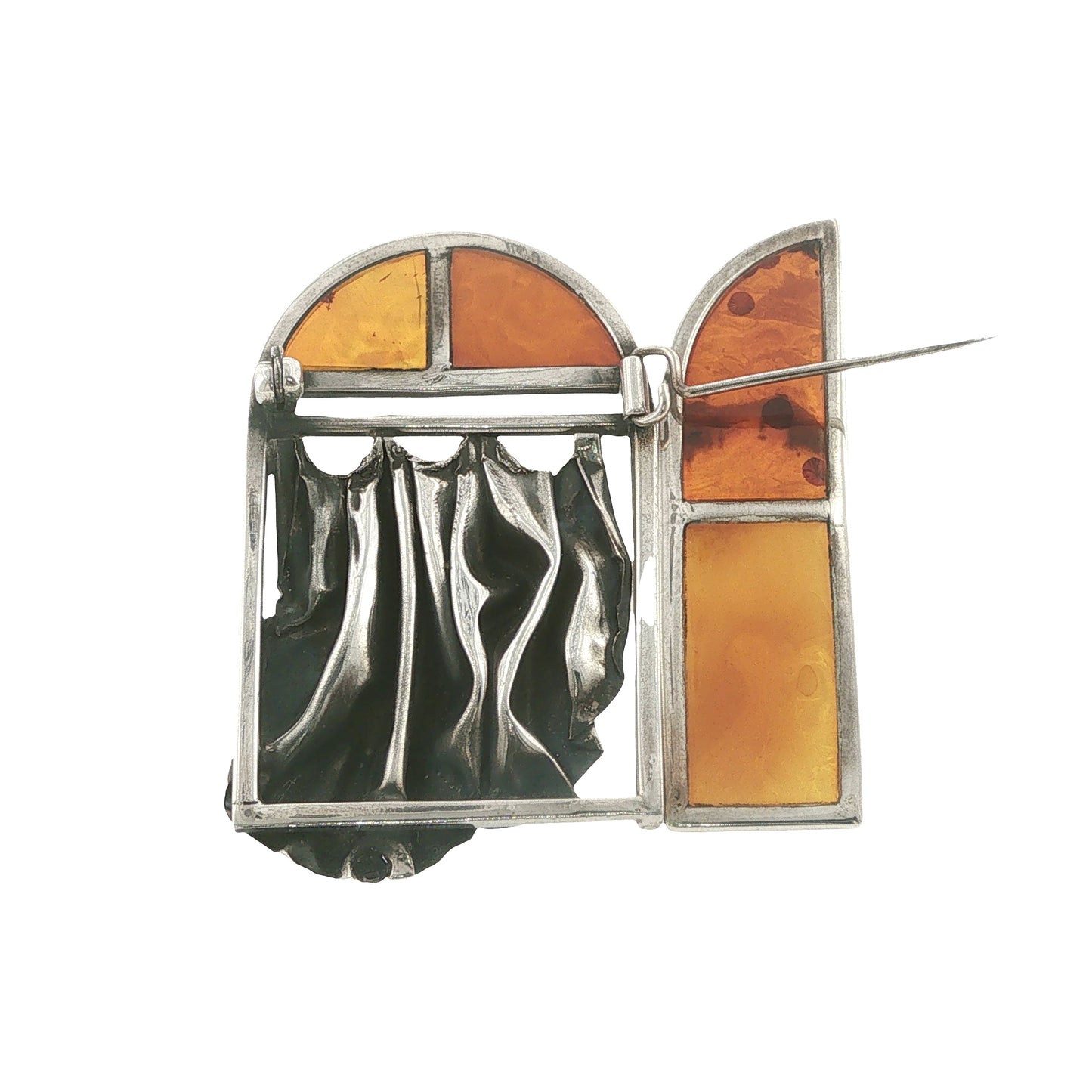 One-of-a Kind Vintage Sterling Amber Window Brooch