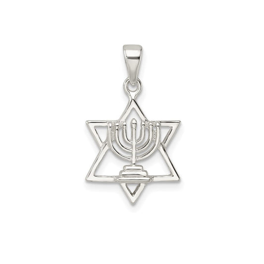 Sterling Silver Star of David with Menorah Pendant