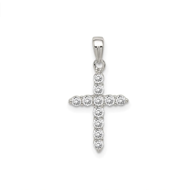 Sterling Silver Rhodium-plated CZ Cross