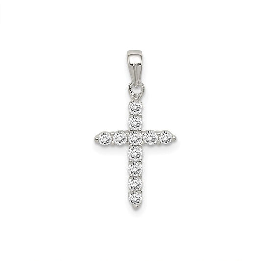 Sterling Silver Rhodium-plated CZ Cross