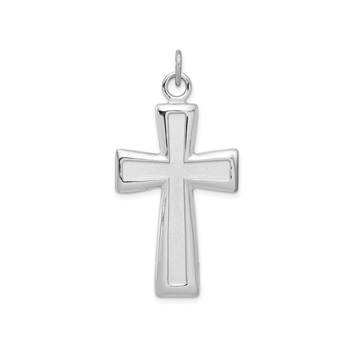Sterling Silver Rhodium-plated Polished and Satin Cross