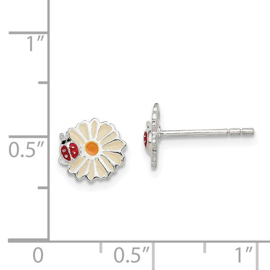 Sterling Silver Petite Enameled Ladybug & Daisy Earrings