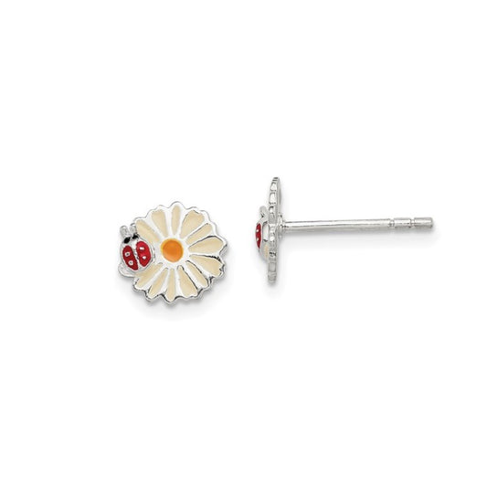 Sterling Silver Petite Enameled Ladybug & Daisy Earrings