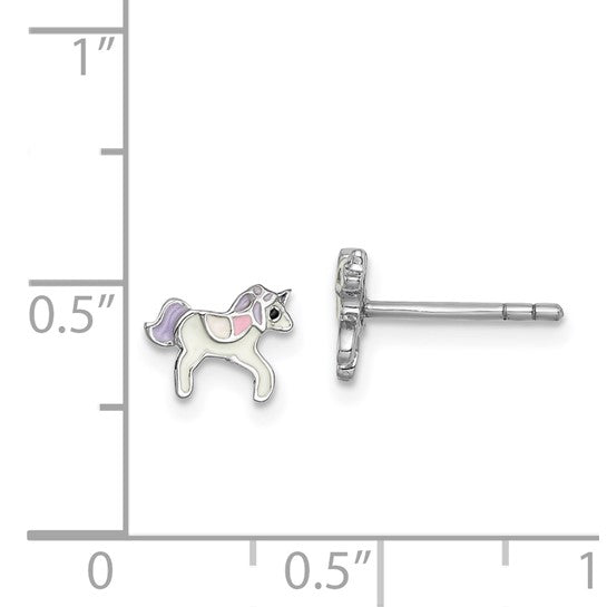 Sterling Silver Petite Enameled Unicorn Post Earrings