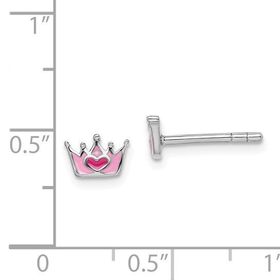 Sterling Silver Petite Pink Enameled Crown Earrings