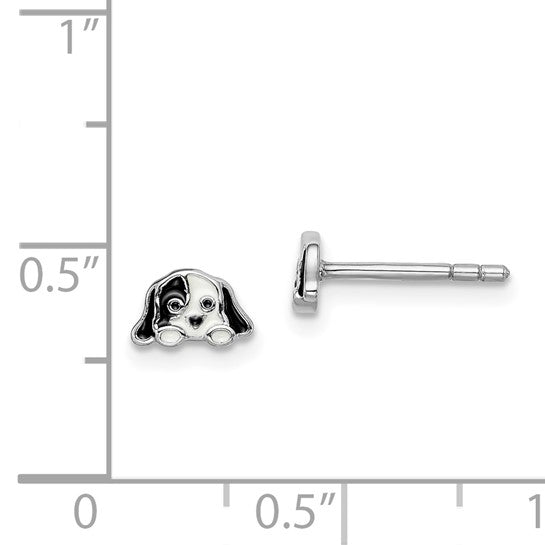 Sterling Silver Petite Black & White Enameled Puppy Earrings