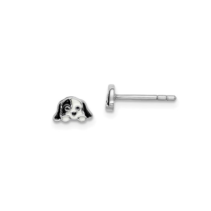 Sterling Silver Petite Black & White Enameled Puppy Earrings