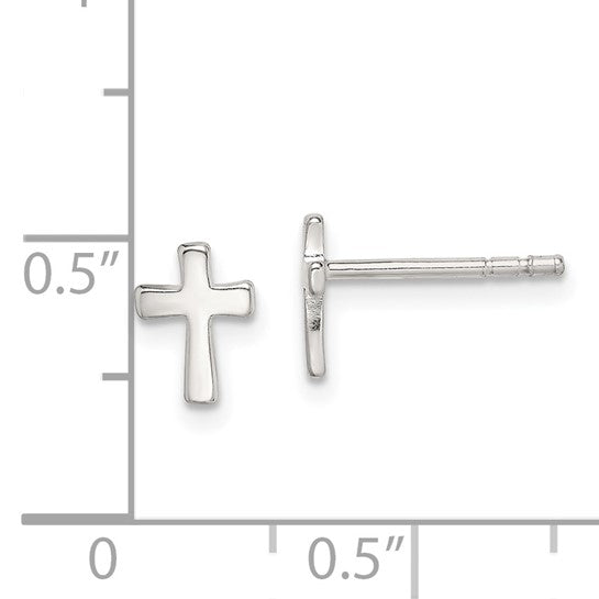 Sterling Silver Petite Polished Cross Earrings