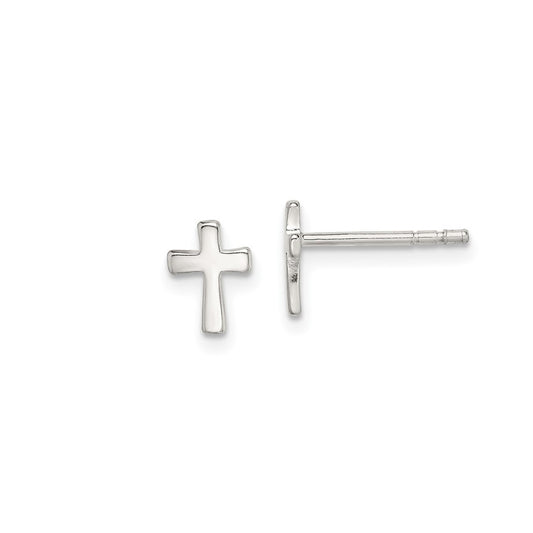 Sterling Silver Petite Polished Cross Earrings