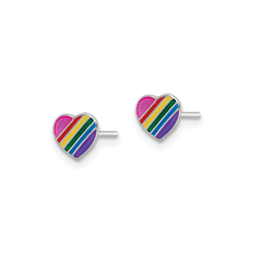 Sterling Silver Petite Enameled Rainbow Heart Post Earrings