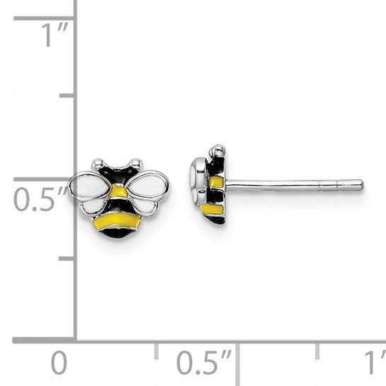 Sterling Silver Petite Enameled Bumble Bee Post Earrings