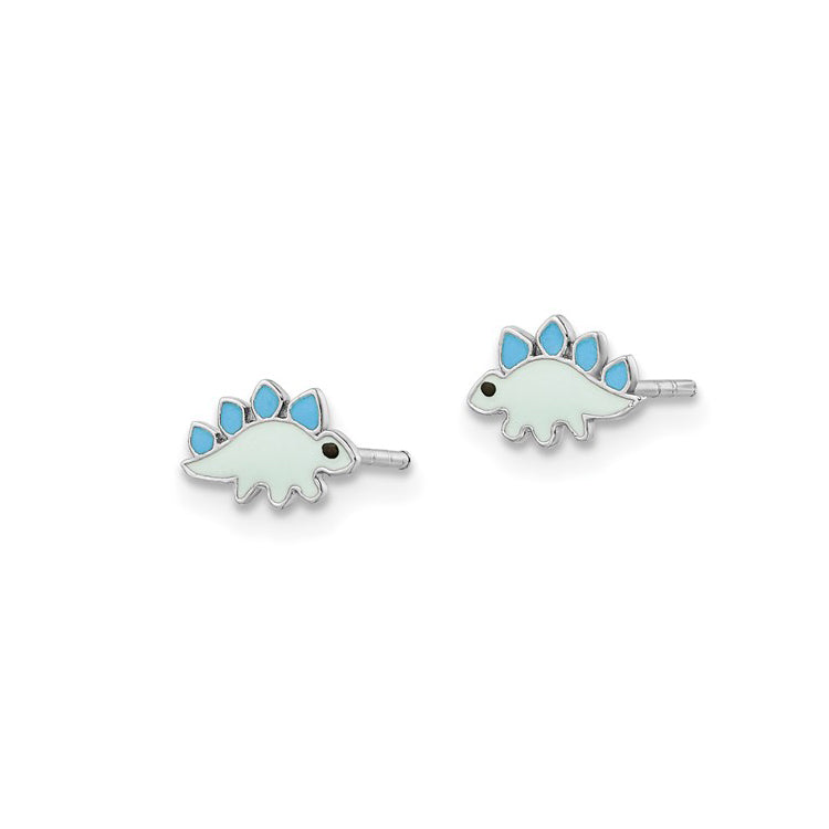 Sterling Silver Petite Blue Enameled Dinosaur Earrings