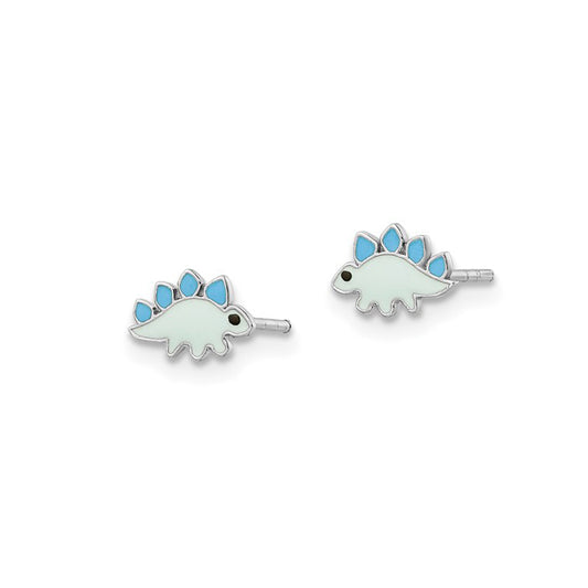 Sterling Silver Petite Blue Enameled Dinosaur Earrings